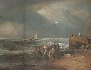 William Turner, A coast scene with fisherman hauling a boat ashore (mk31)